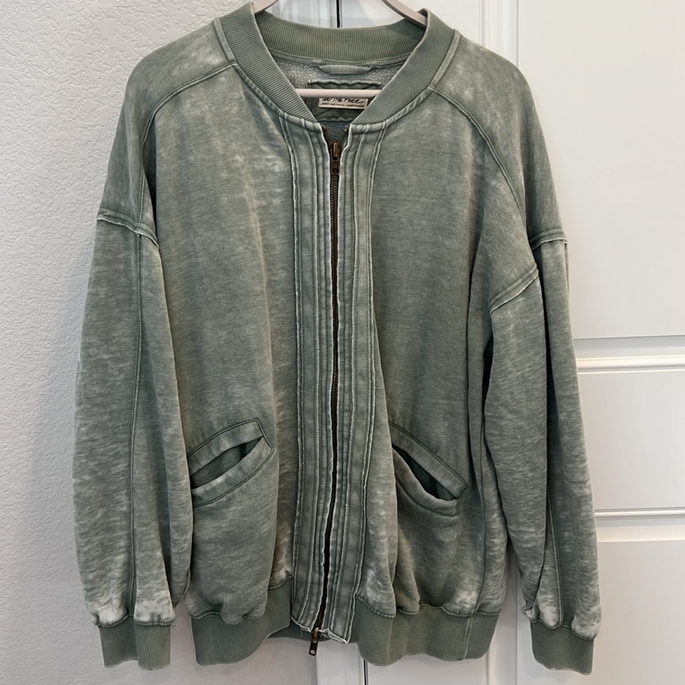 We The Free Sage Green bomber Style Sweatshirt - Picture 2 of 5